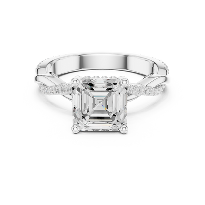 Asscher Cut Twisted Pave Solitaire Engagement Ring 2.3 CTW
