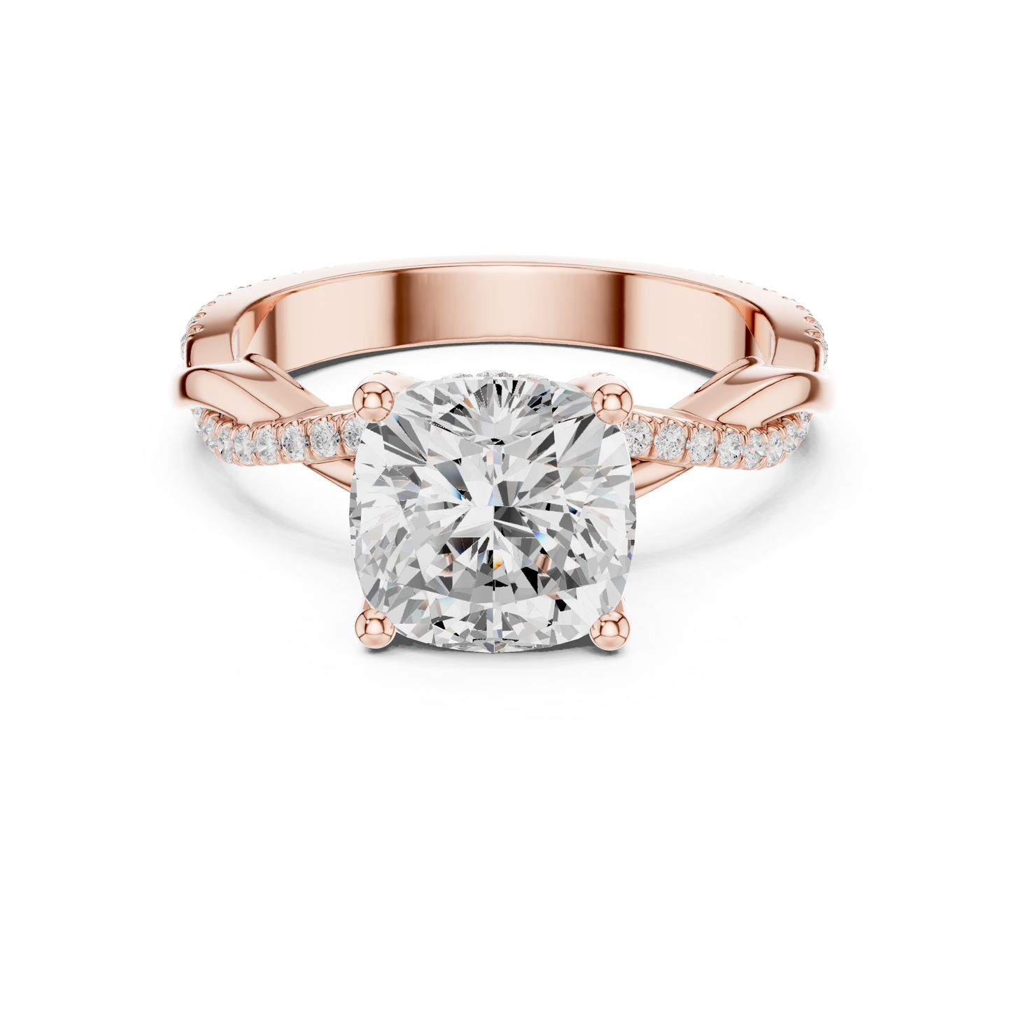 Cushion Cut Twisted Pave Solitaire Engagement Ring 2.3 CTW