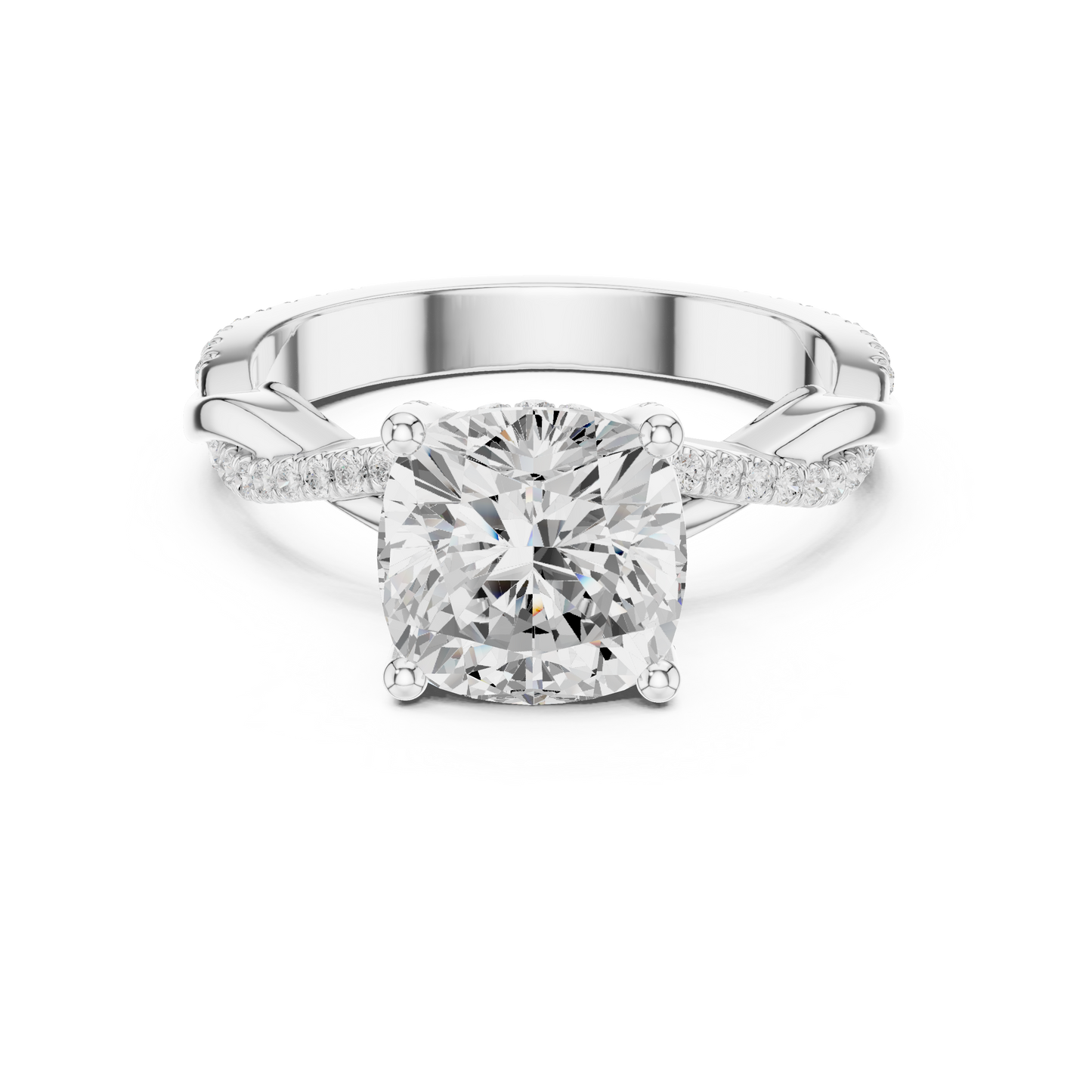 Cushion Cut Twisted Pave Solitaire Engagement Ring 2.3 CTW
