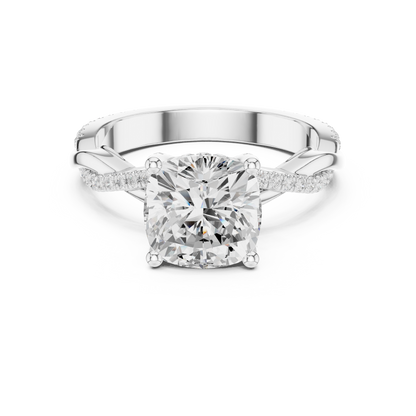 Cushion Cut Twisted Pave Solitaire Engagement Ring 2.3 CTW