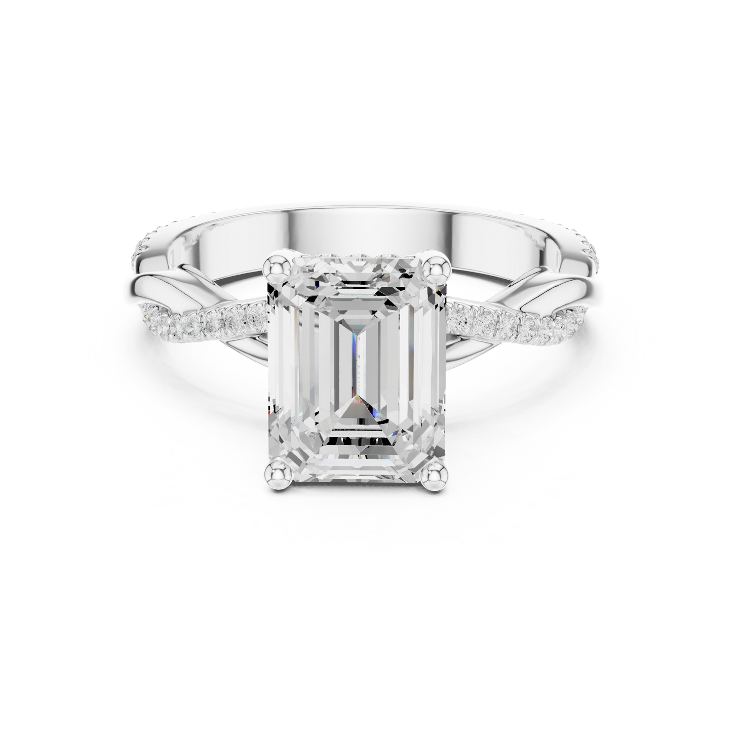 Emerald Cut Twisted Pave Solitaire Engagement Ring 2.3 CTW