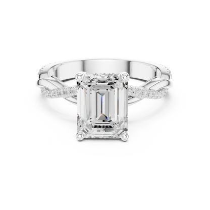 Emerald Cut Twisted Pave Solitaire Engagement Ring 2.3 CTW
