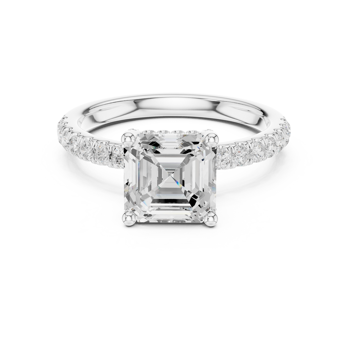 Asscher Cut Hidden Halo Pavé Engagement Ring 2.5 CTW