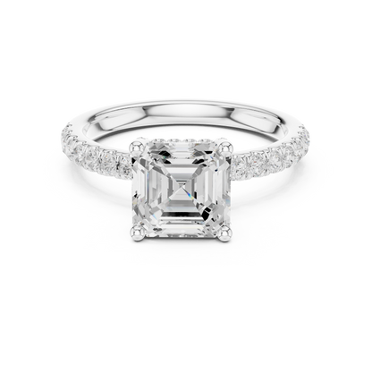 Asscher Cut Hidden Halo Pavé Engagement Ring 2.5 CTW