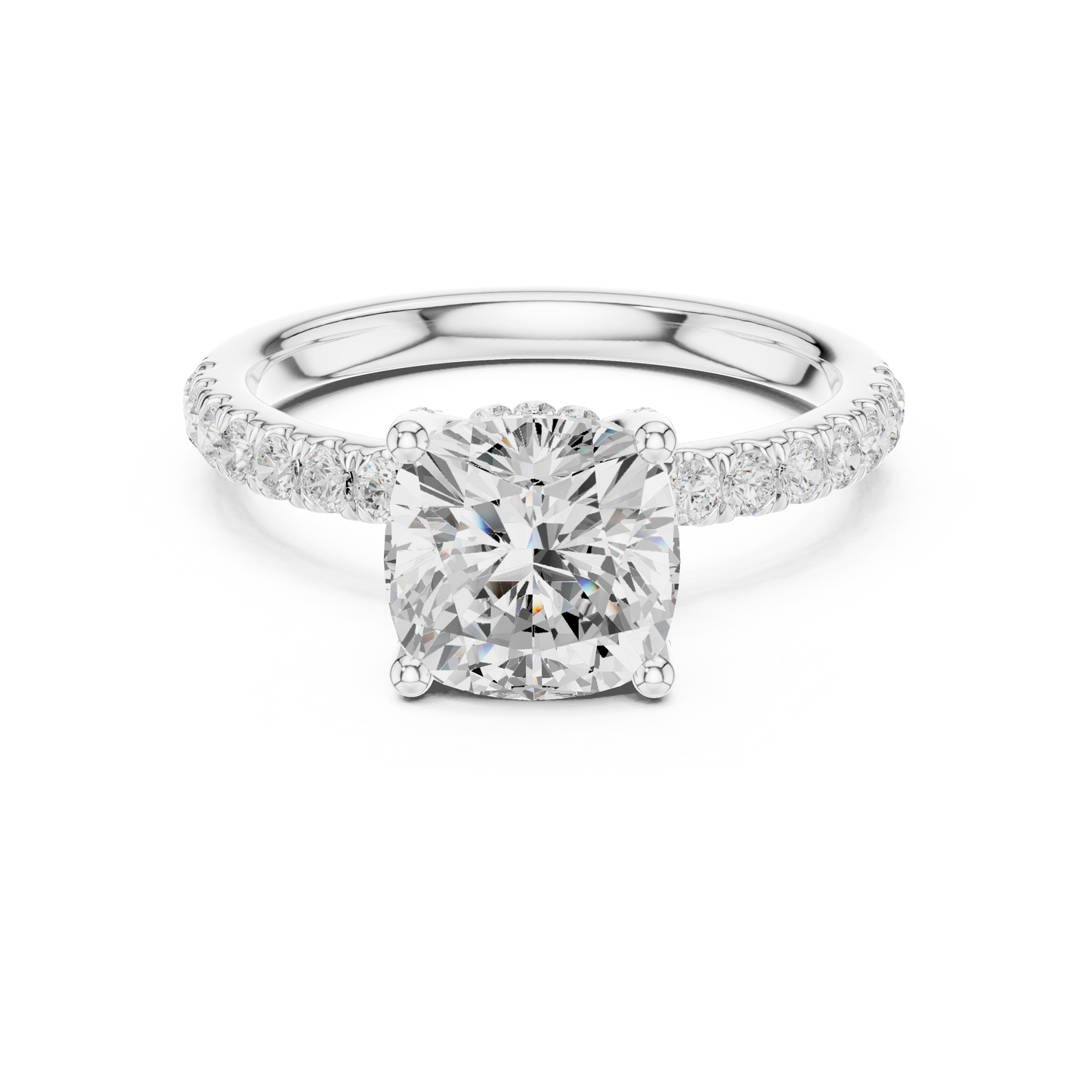 Cushion Cut Hidden Halo Pavé Engagement Ring 2.5 CTW