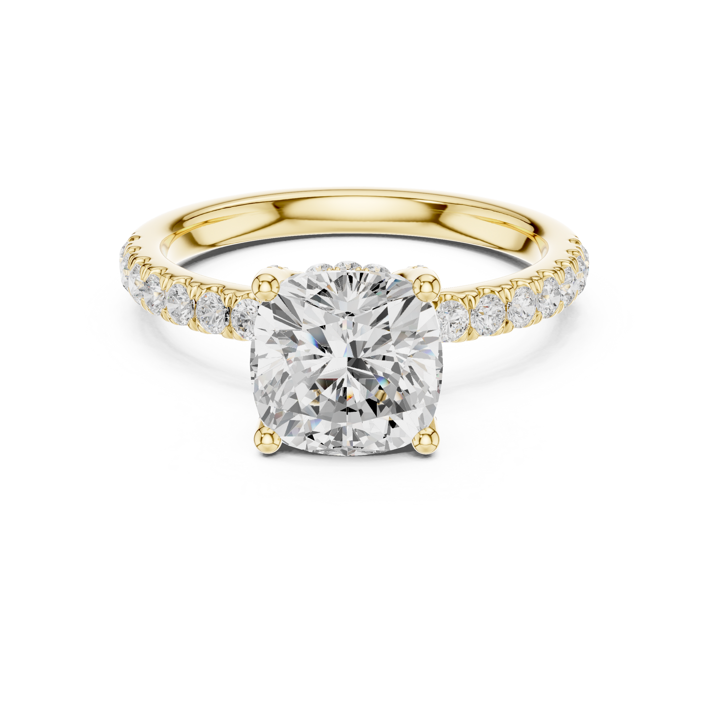 Cushion Cut Hidden Halo Pavé Engagement Ring 2.5 CTW