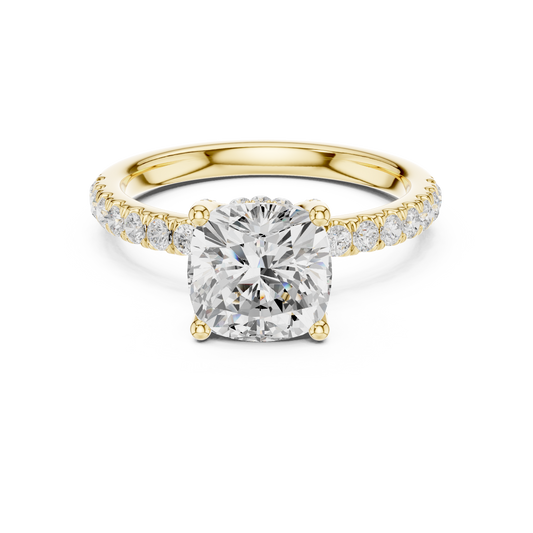 Cushion Cut Hidden Halo Pavé Engagement Ring 2.5 CTW