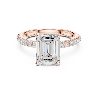 Emerald Cut Hidden Halo Pavé Engagement Ring 2.5 CTW