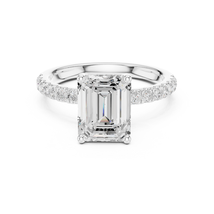 Emerald Cut Hidden Halo Pavé Engagement Ring 2.5 CTW