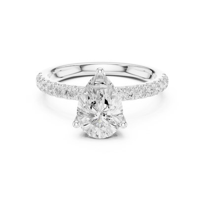 Pear Cut Hidden Halo Pavé Engagement Ring 2.5 CTW