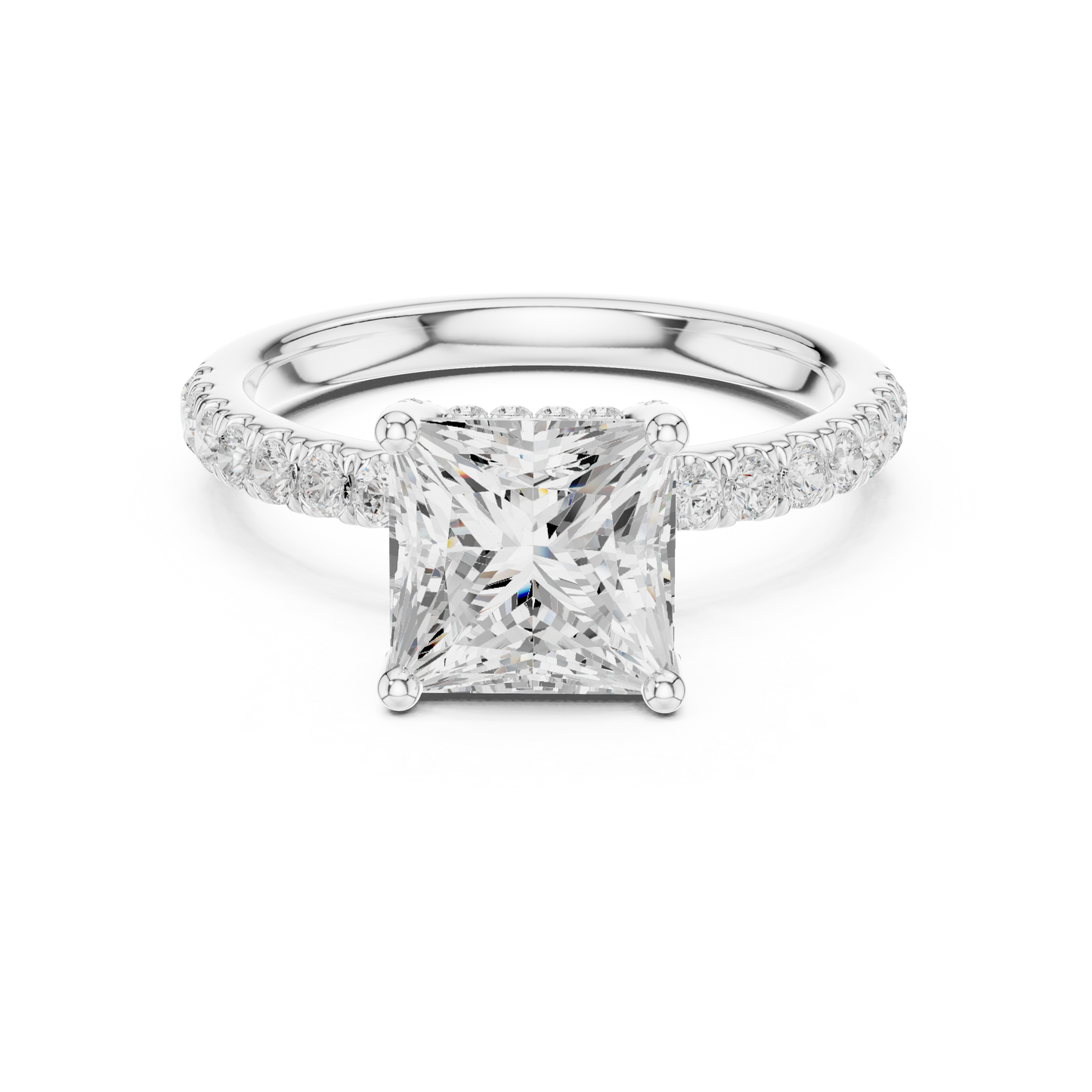 Princess Cut Hidden Halo Pavé Engagement Ring 2.5 CTW