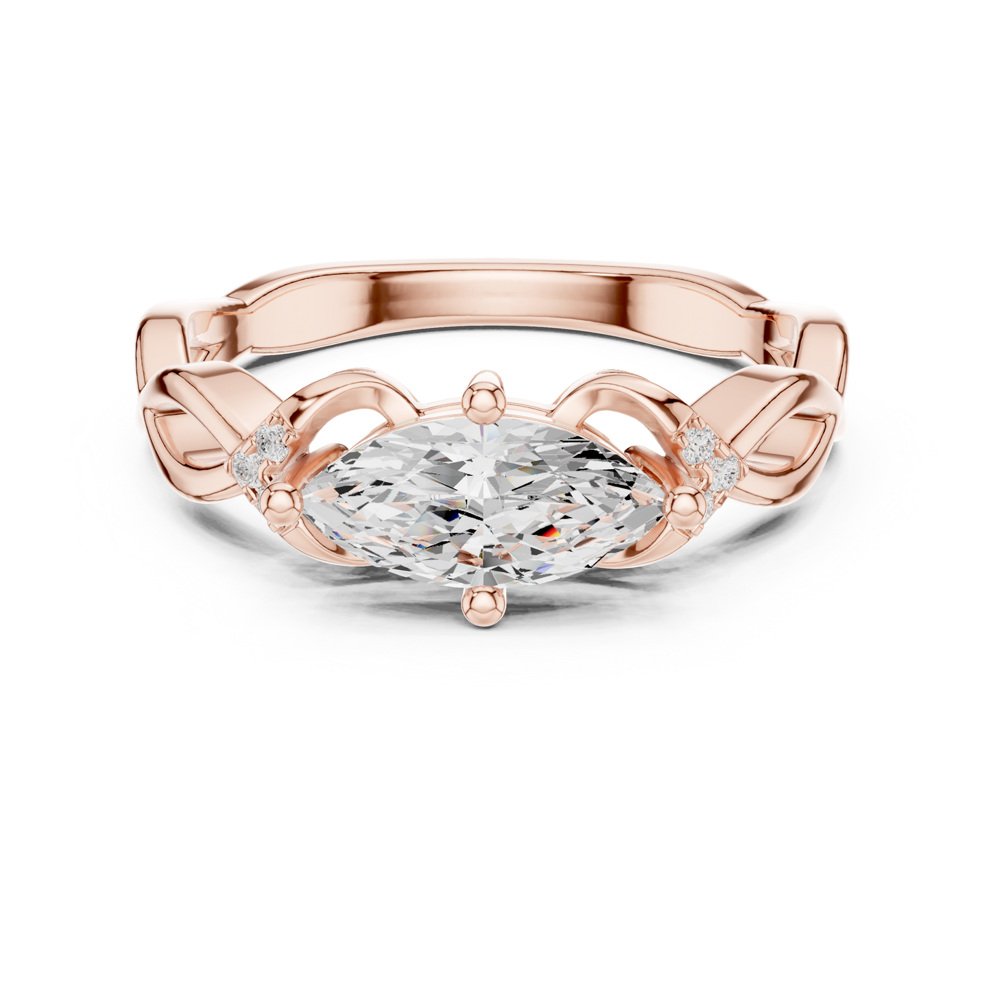 Marquise Solitaire Diamond Engagement Ring With Knotted Shoulders 0.8 CTW