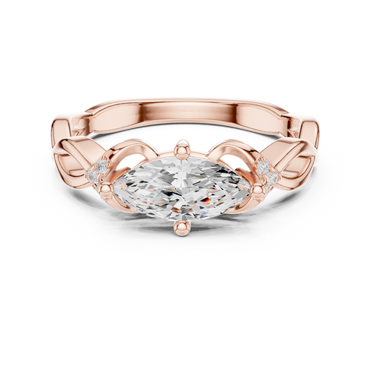 Marquise Solitaire Diamond Engagement Ring With Knotted Shoulders 0.8 CTW