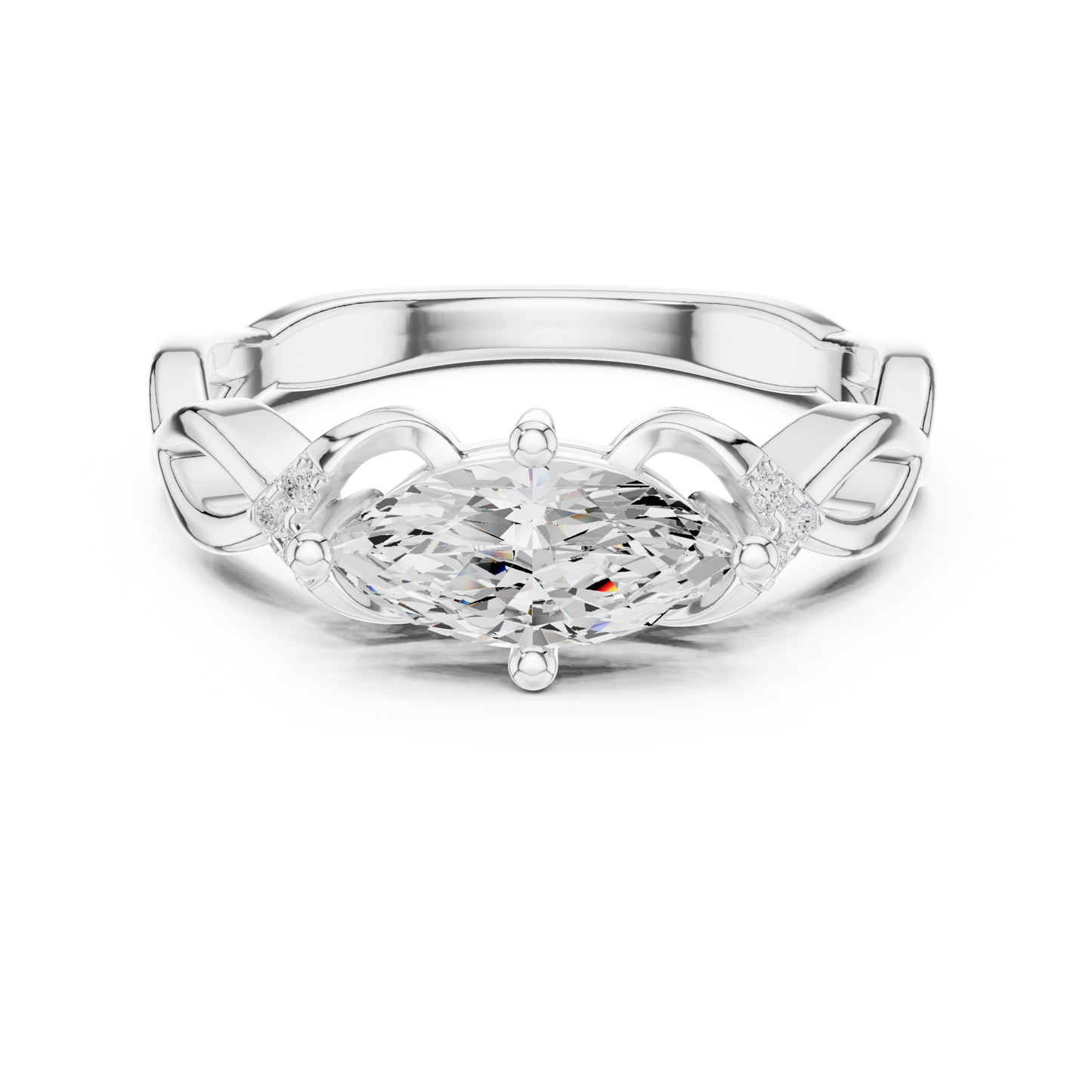 Marquise Solitaire Diamond Engagement Ring With Knotted Shoulders 0.8 CTW