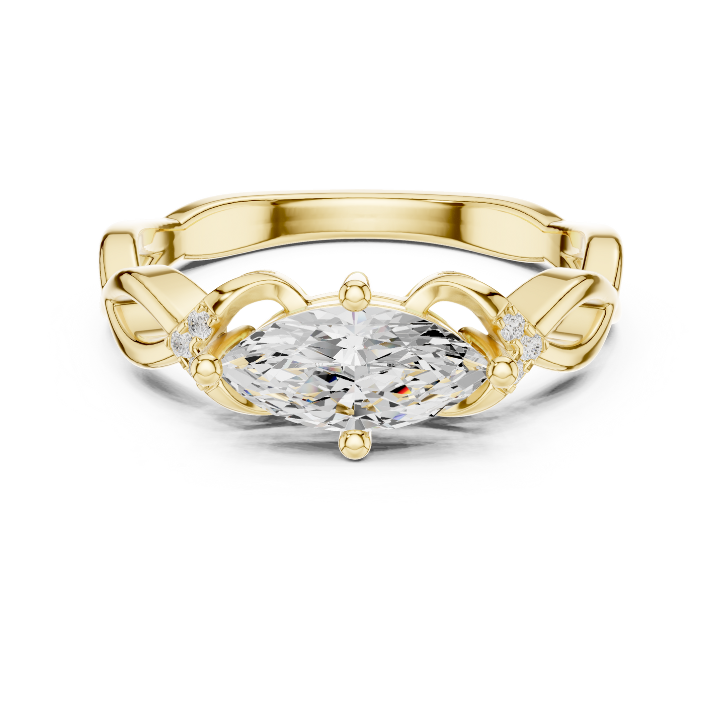 Marquise Solitaire Diamond Engagement Ring With Knotted Shoulders 0.8 CTW