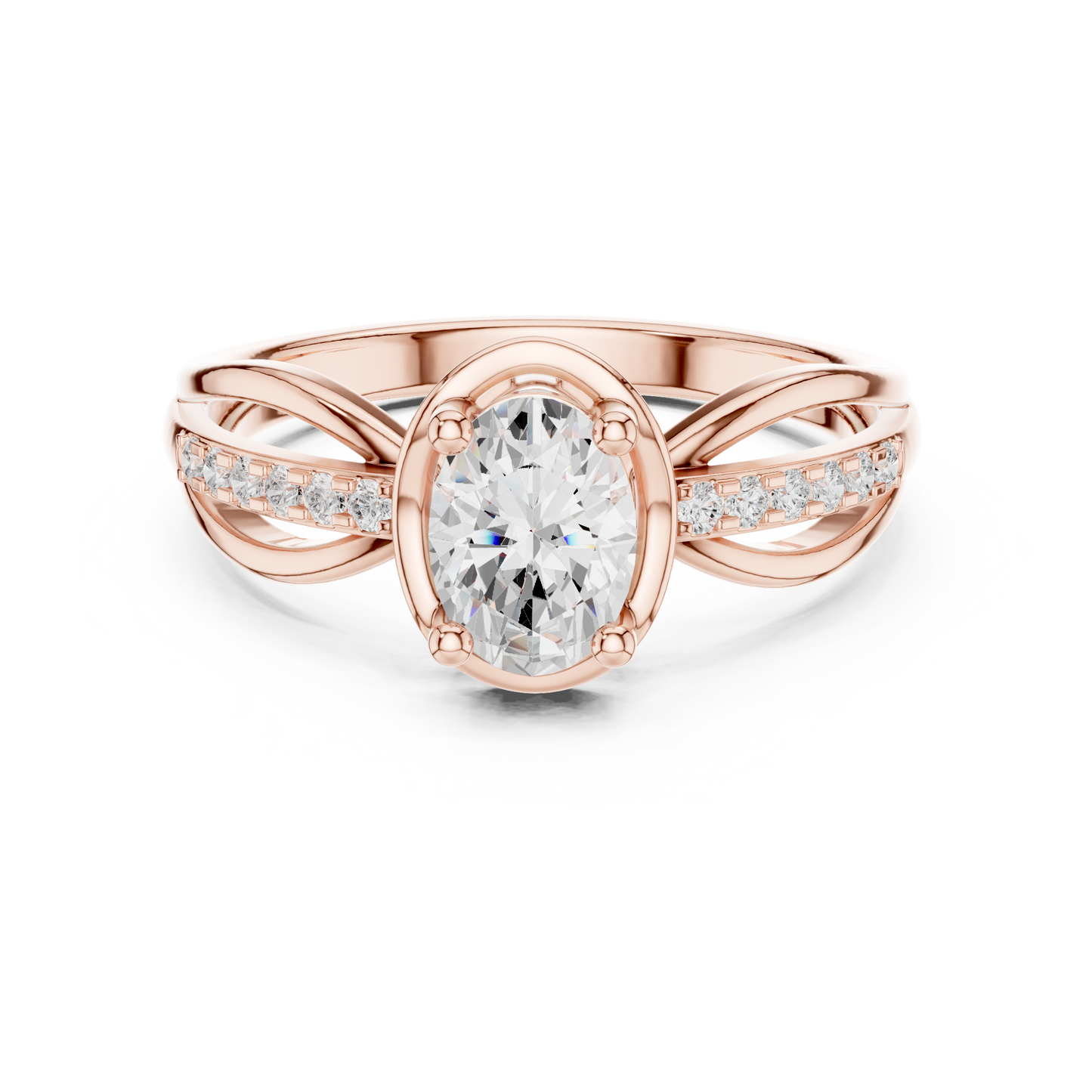 Oval Solitaire Diamond Engagement Ring Twisted Pave 0.8 CTW