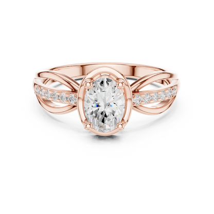 Oval Solitaire Diamond Engagement Ring Twisted Pave 0.8 CTW