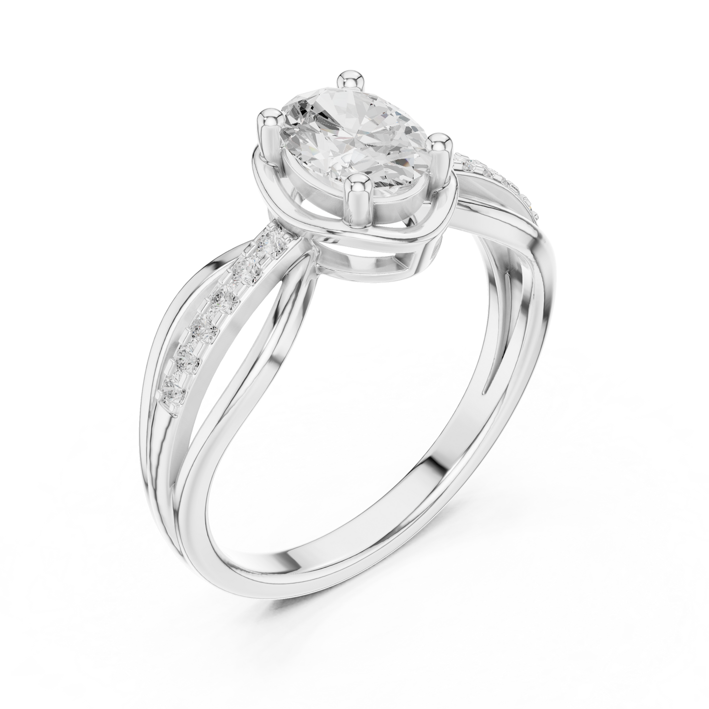 Oval Solitaire Diamond Engagement Ring Twisted Pave 0.8 CTW