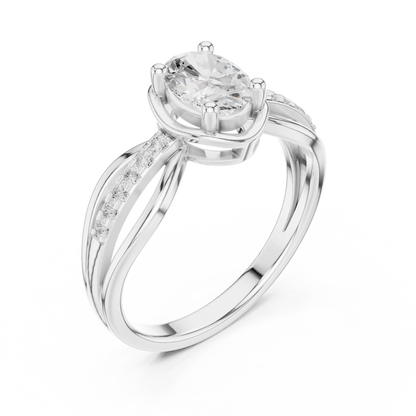 Oval Solitaire Diamond Engagement Ring Twisted Pave 0.8 CTW