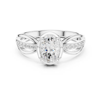 Oval Solitaire Diamond Engagement Ring Twisted Pave 0.8 CTW