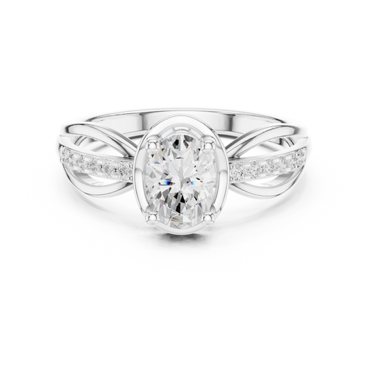 Oval Solitaire Diamond Engagement Ring Twisted Pave 0.8 CTW
