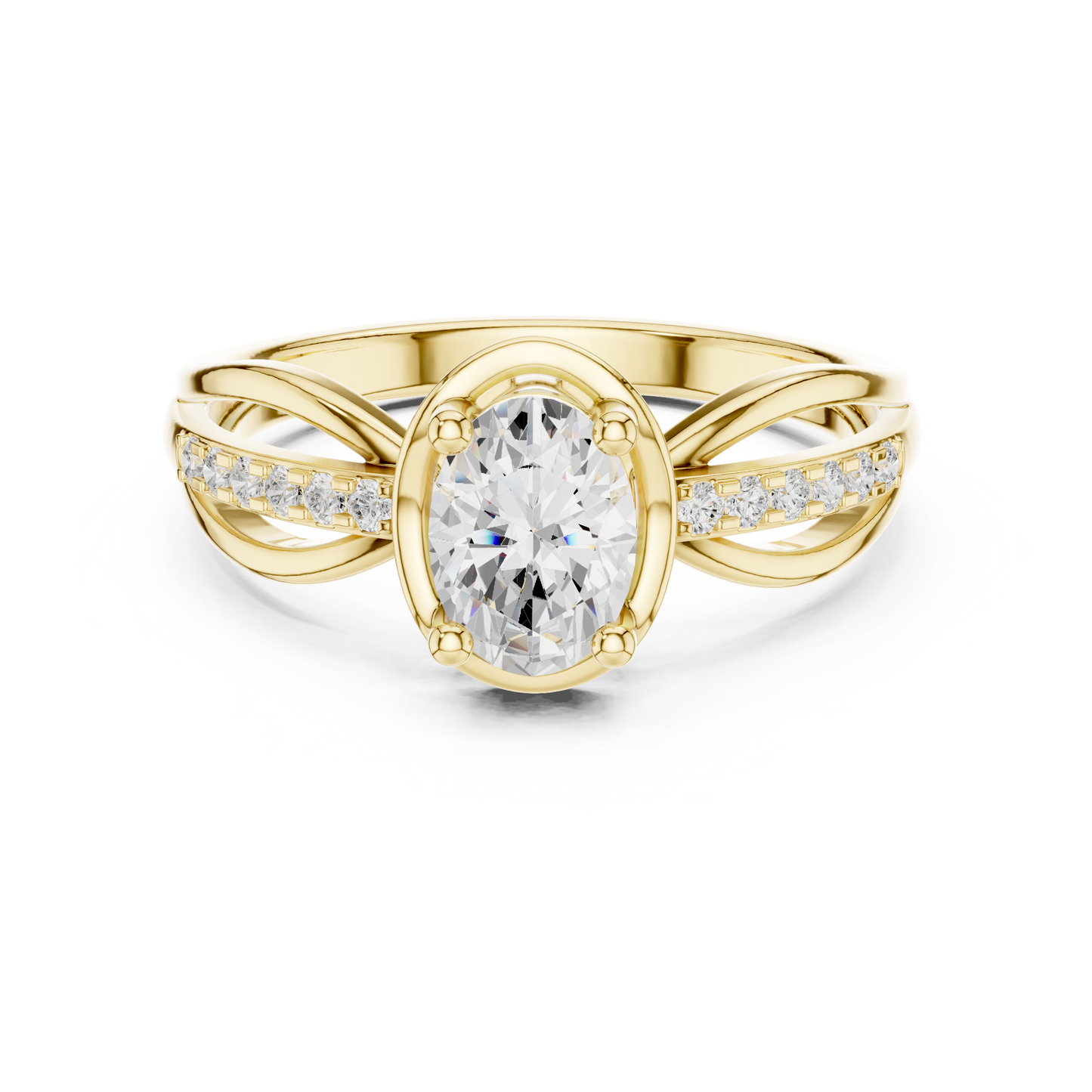 Oval Solitaire Diamond Engagement Ring Twisted Pave 0.8 CTW