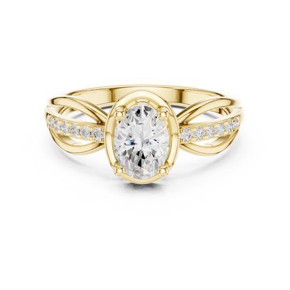 Oval Solitaire Diamond Engagement Ring Twisted Pave 0.8 CTW