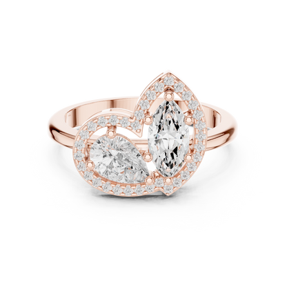Pear & Marquise Halo Toi Et Moi Ring