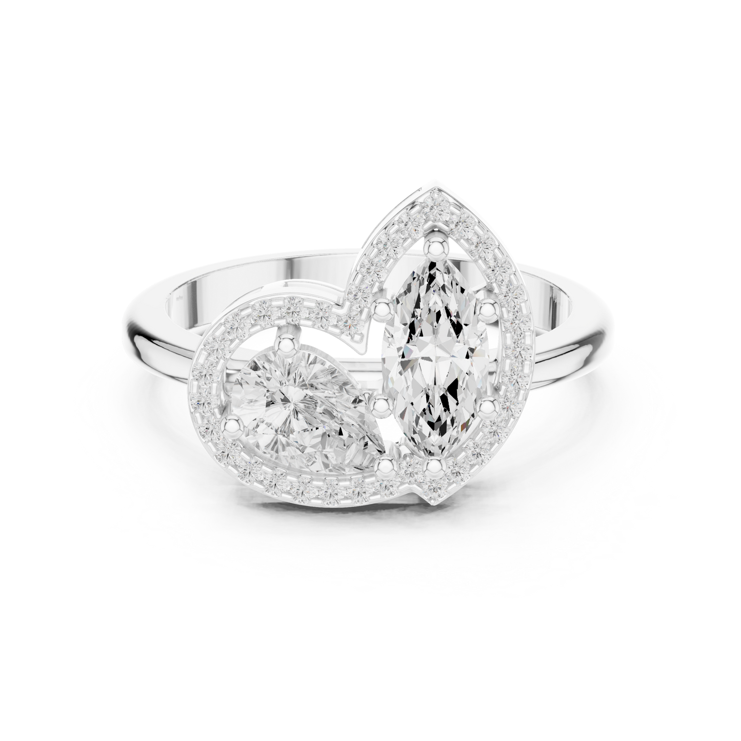 Pear & Marquise Halo Toi Et Moi Ring