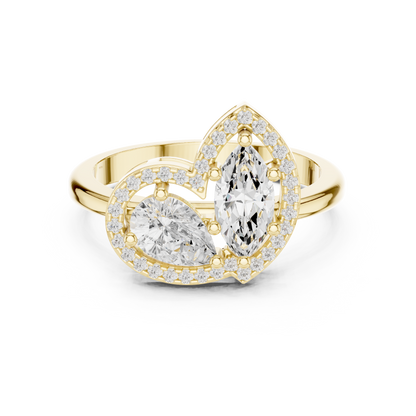 Pear & Marquise Halo Toi Et Moi Ring