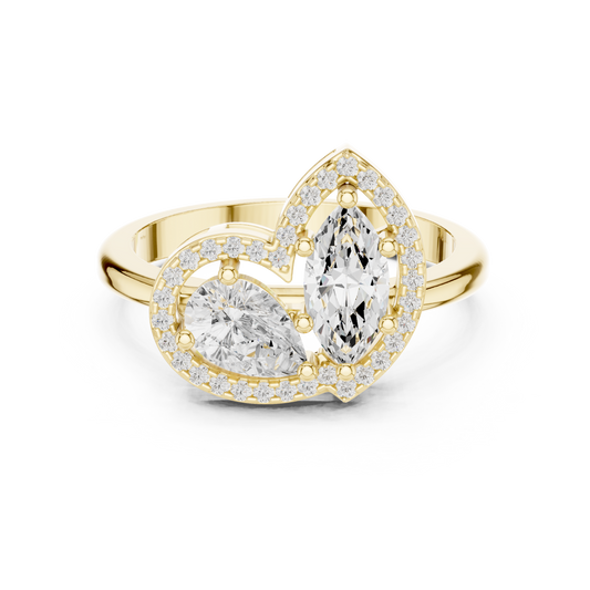Pear & Marquise Halo Toi Et Moi Ring
