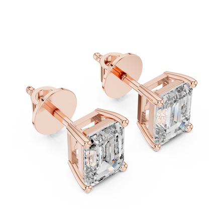 Classic Emerald Cut Diamond Stud Earrings 2.5 CTW