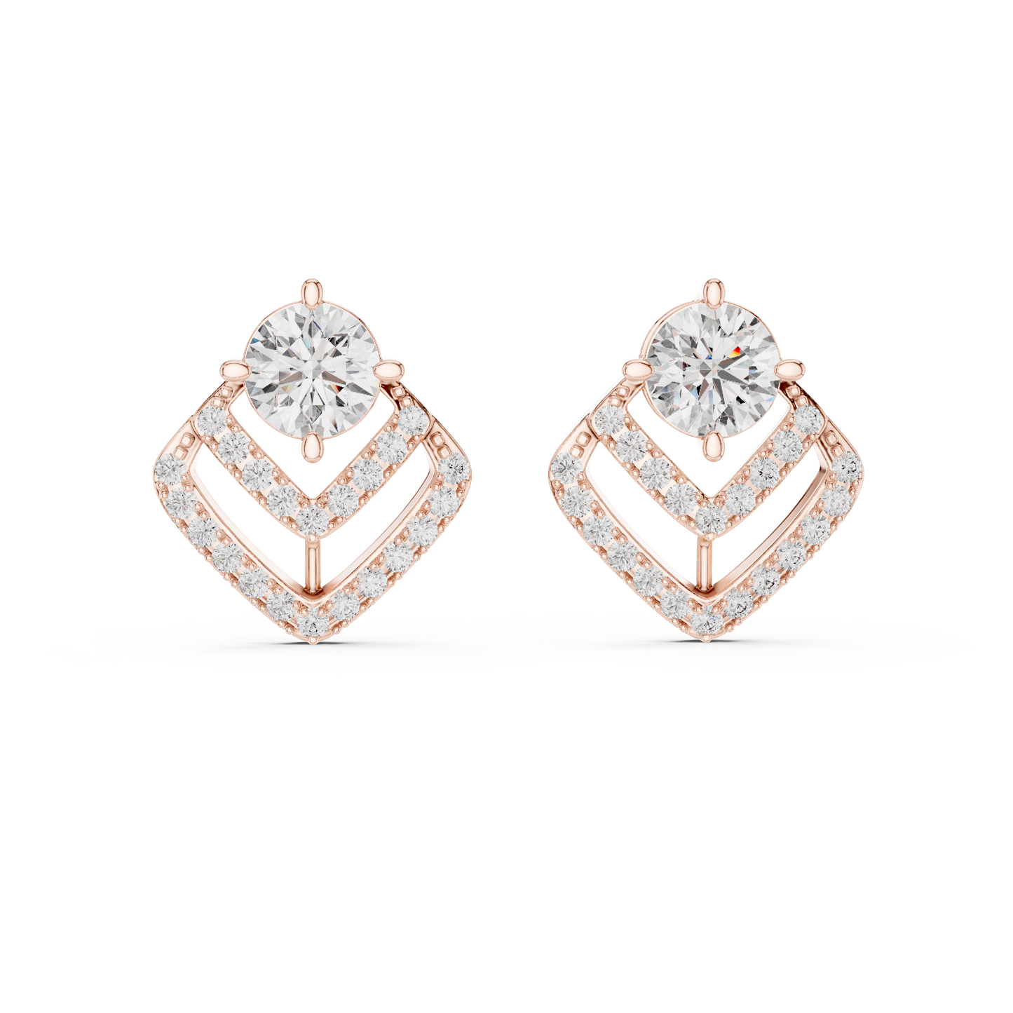 Double Frame Round Diamond Statement Stud Earrings 3.4 CTW