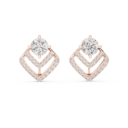 Double Frame Round Diamond Statement Stud Earrings 3.4 CTW