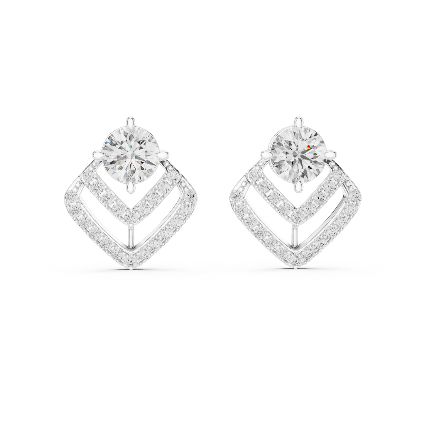 Double Frame Round Diamond Statement Stud Earrings 3.4 CTW
