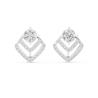 Double Frame Round Diamond Statement Stud Earrings 3.4 CTW