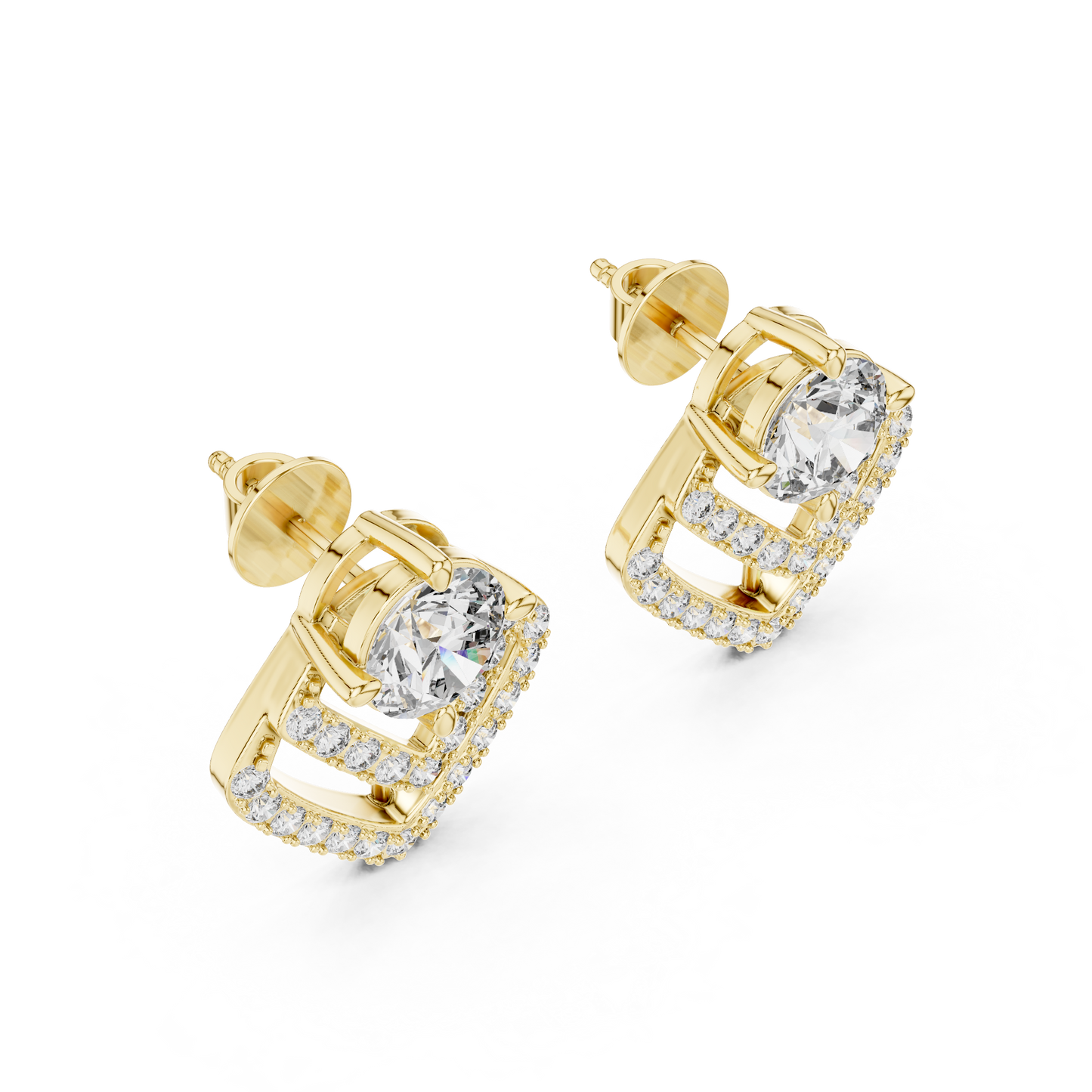 Double Frame Round Diamond Statement Stud Earrings 3.4 CTW