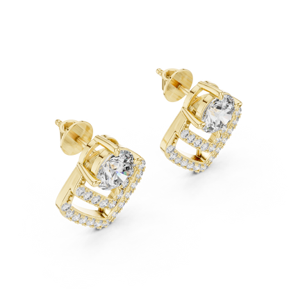 Double Frame Round Diamond Statement Stud Earrings 3.4 CTW