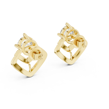 Double Frame Round Diamond Statement Stud Earrings 3.4 CTW