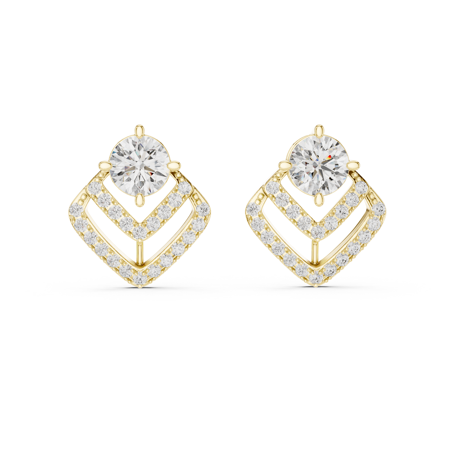 Double Frame Round Diamond Statement Stud Earrings 3.4 CTW