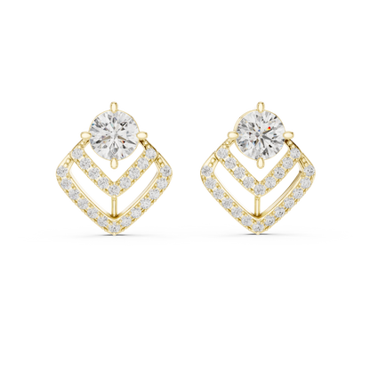 Double Frame Round Diamond Statement Stud Earrings 3.4 CTW