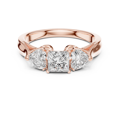 Classic Princess And Heart Cut Three Stone Engagement Ring 1.2 CTW
