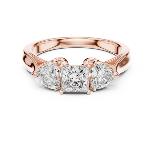Classic Princess And Heart Cut Three Stone Engagement Ring 1.2 CTW