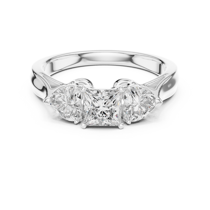 Classic Princess And Heart Cut Three Stone Engagement Ring 1.2 CTW