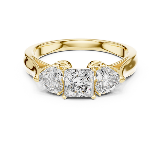Classic Princess And Heart Cut Three Stone Engagement Ring 1.2 CTW