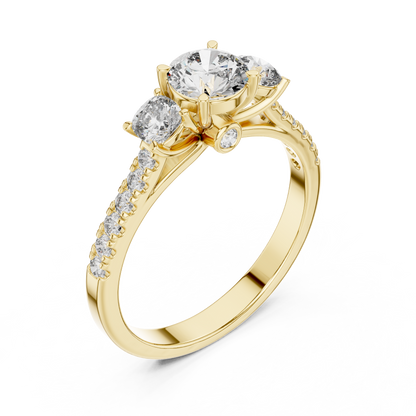 Three Stone Round and Cushion Diamond Half Pave Ring 1 CTW