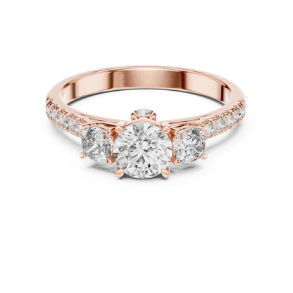 Three Stone Round and Cushion Diamond Half Pave Ring 1 CTW