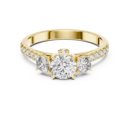 Three Stone Round and Cushion Diamond Half Pave Ring 1 CTW