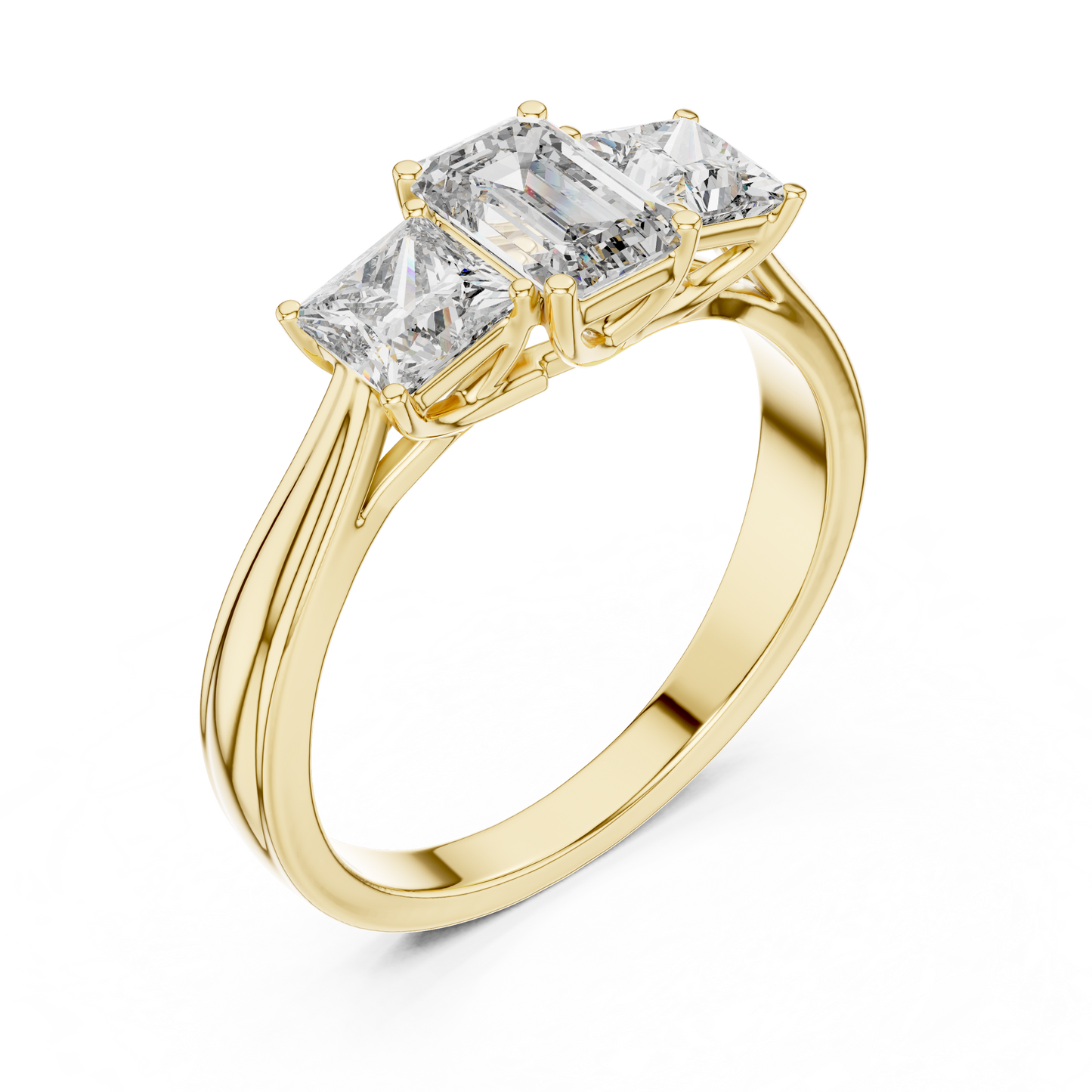 Classic Emerald And Princess Cut Three Stone Engagement Ring 1.2 CTW