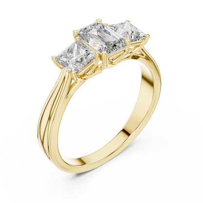 Classic Emerald And Princess Cut Three Stone Engagement Ring 1.2 CTW
